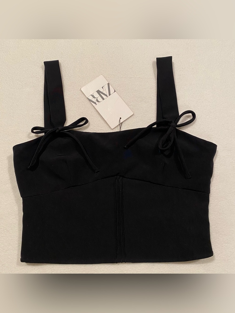 NWT Zara Square Neck Crop Top Black Size XS